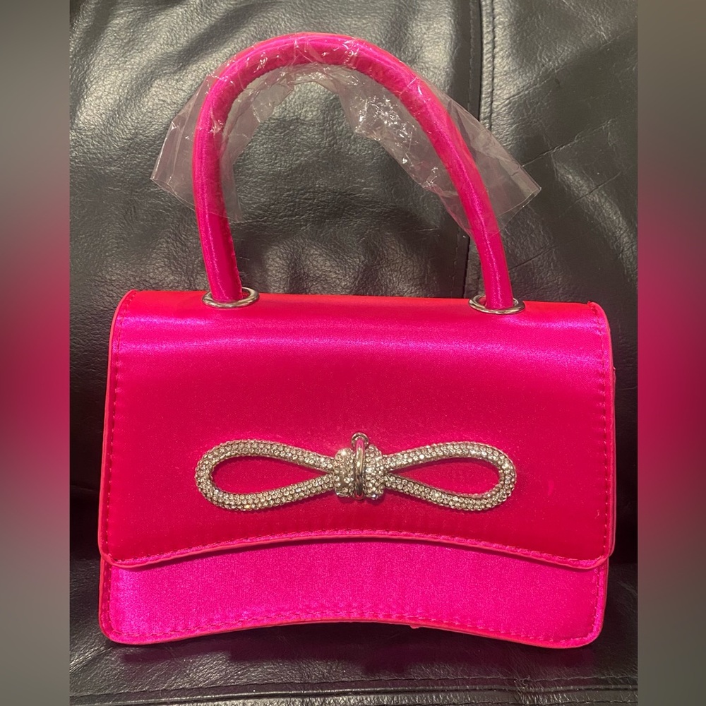 Elegant HOT Pink Handbag with Rhinestone Accent